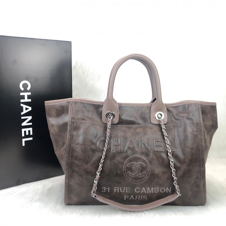CHANEL GLAZED DEAUVİLLE TOTE BAG VİZON
